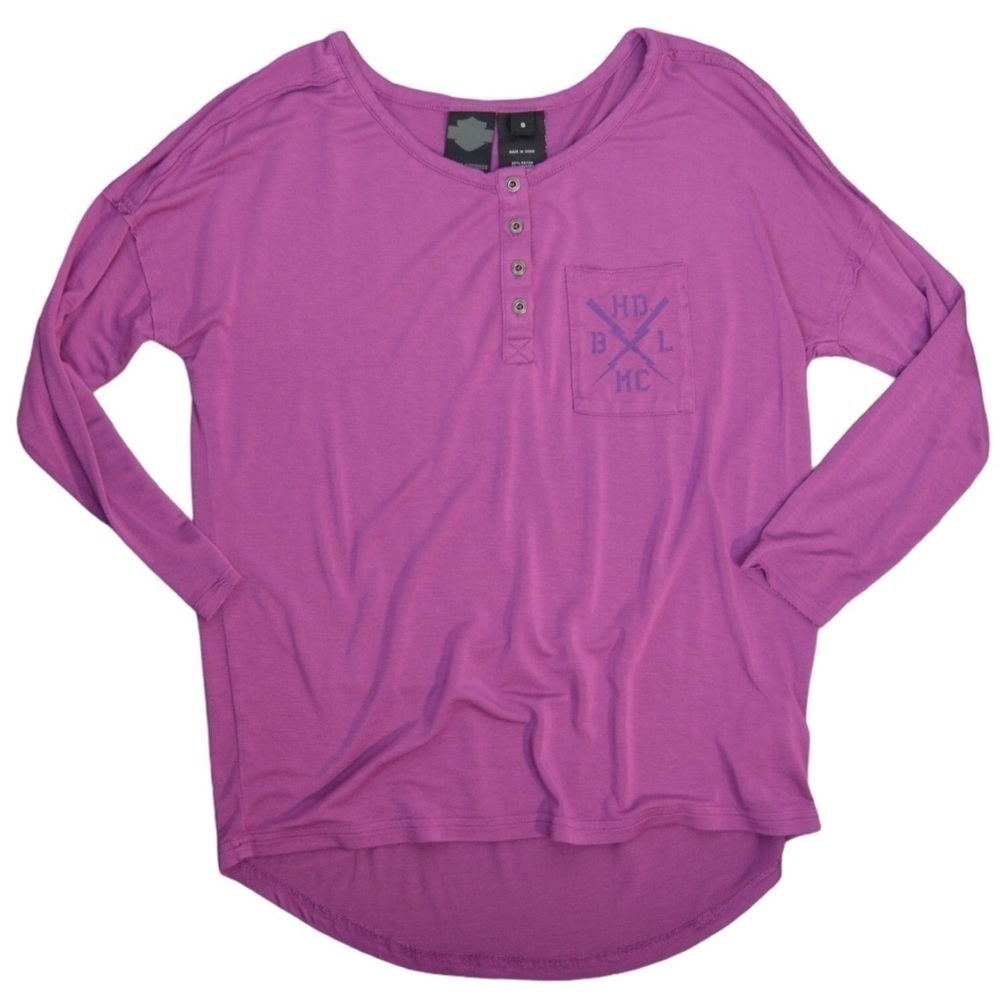 Harley Davidson Raw Edge Soft Pullover Henley Top,‎ Magenta Color - Size Small